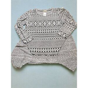 One World Diamond Print Pullover Tunic Sweater Black White Asymmetrical XXL NWT